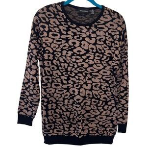 NINA LEONARD Women's Leopard Print Long Sleeve Knit Sweater Top Size S